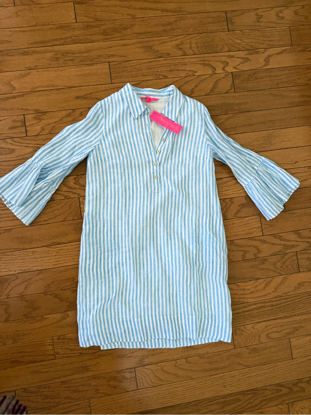 Lilly Pulitzer Light Blue & White Striped Shirt Dress